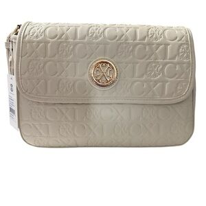 CXL by Christian Lacroix Clara Embossed Logo Shoulder Bag – Neutral Beige/Bone